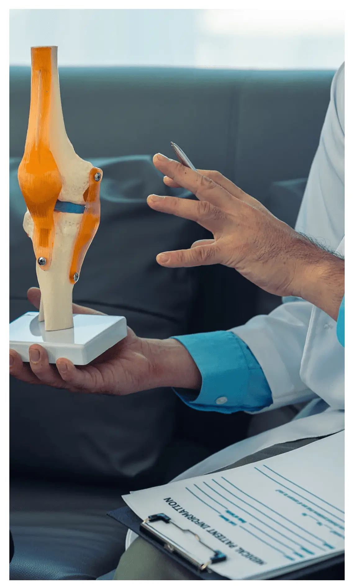 Doctor explaining knee model